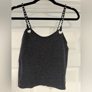Chic Black Shiny Glitter Camisole Top